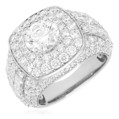 8.21TCW Lab-Grown Diamond 14k White Gold Men's Signet Ring