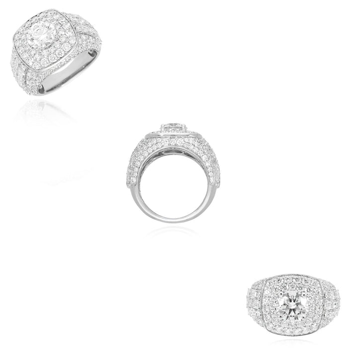 8.21TCW Lab-Grown Diamond 14k White Gold Men's Signet Ring