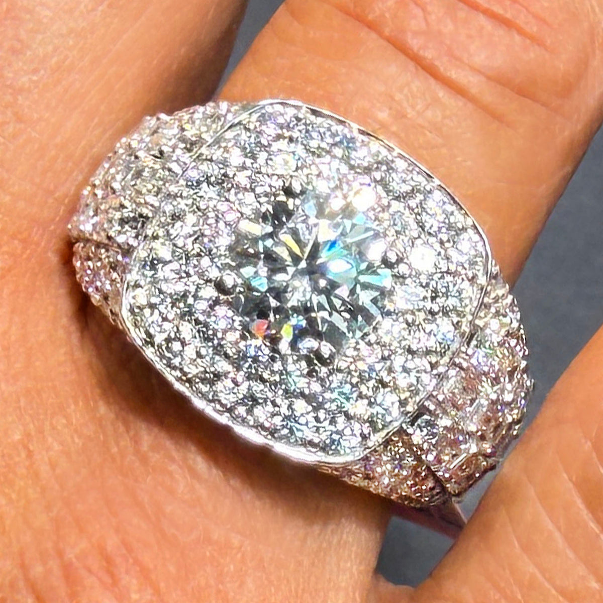 8.21TCW Lab-Grown Diamond 14k White Gold Men's Signet Ring