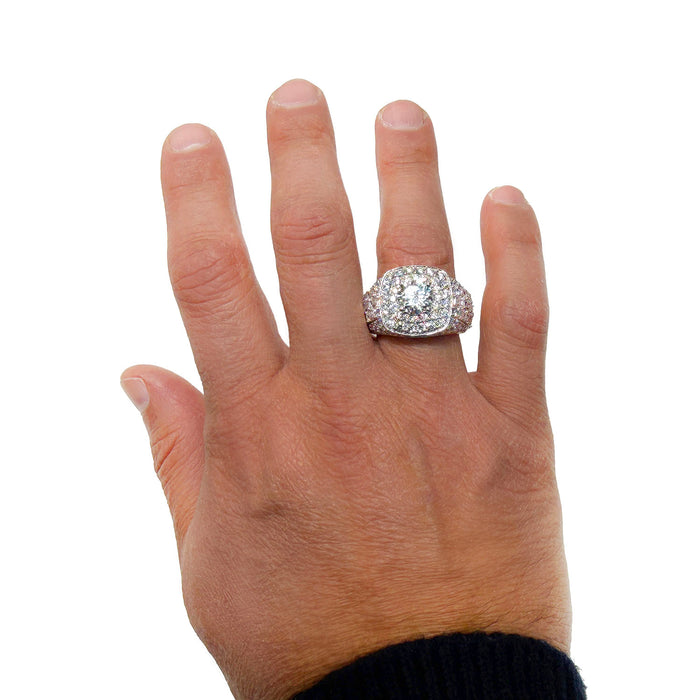 8.21TCW Lab-Grown Diamond 14k White Gold Men's Signet Ring