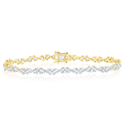 1.75 CTW Natural Diamond 10K Yellow Gold Heart Link Tennis Bracelet 7"