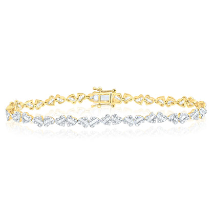 1.75 CTW Natural Diamond 10K Yellow Gold Heart Link Tennis Bracelet 7"