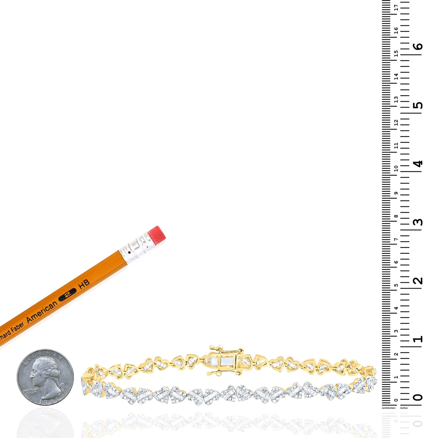 1.75 CTW Natural Diamond 10K Yellow Gold Heart Link Tennis Bracelet 7"