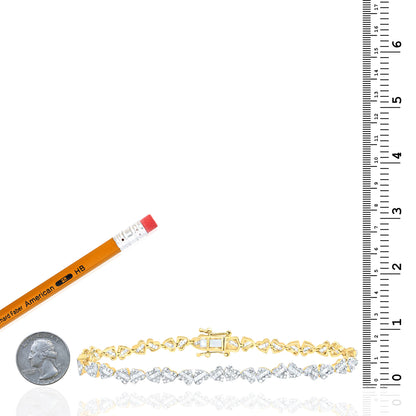 1.75 CTW Natural Diamond 10K Yellow Gold Heart Link Tennis Bracelet 7"