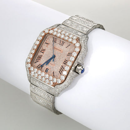 NEW 16TCW Natural Diamond Cartier Santos Large 40mm Full Pave Roman Dial Men's Watch