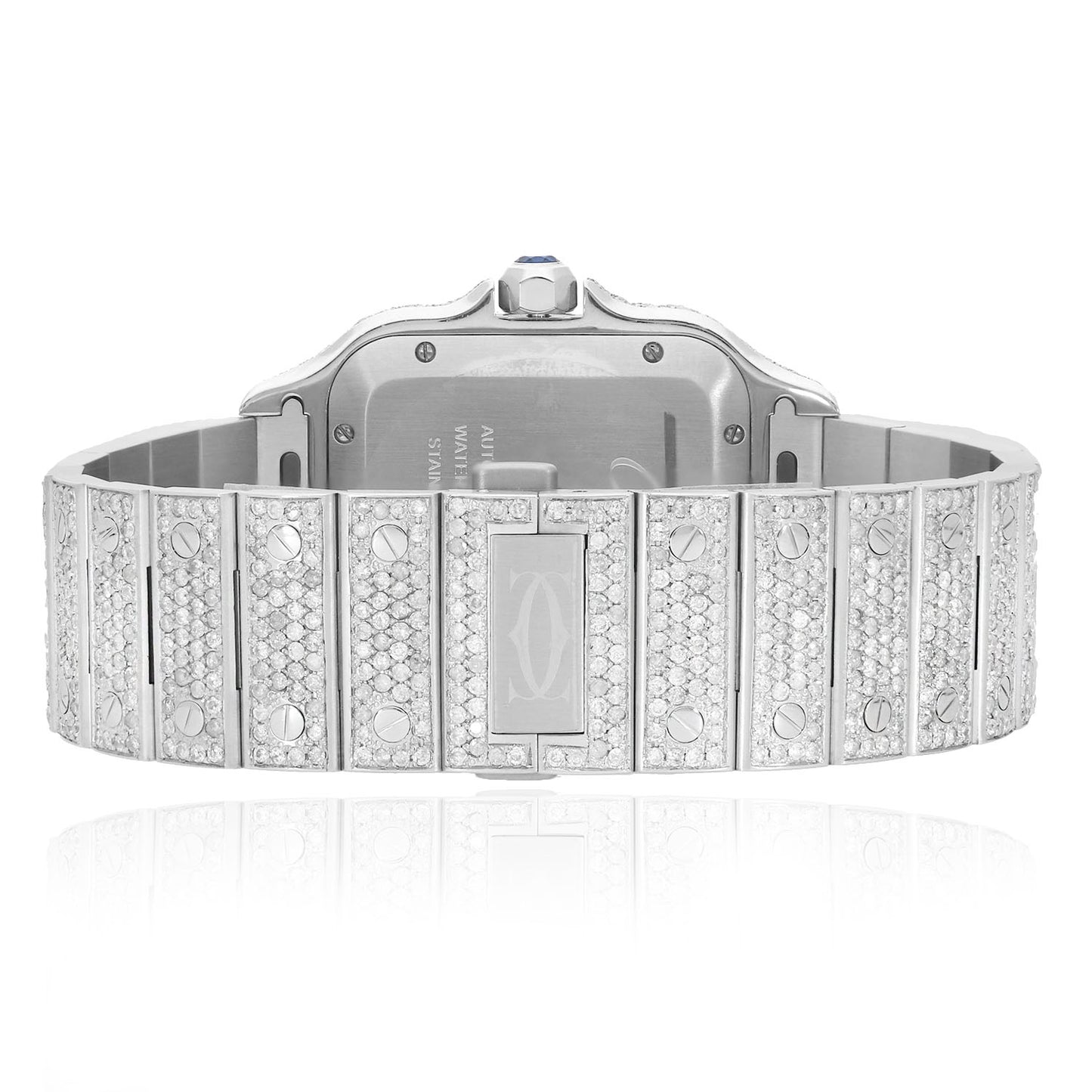 NEW 16TCW Natural Diamond Cartier Santos Large 40mm Full Pave Roman Dial Men's Watch