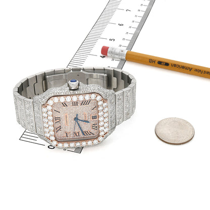 NEW 16TCW Natural Diamond Cartier Santos Large 40mm Full Pave Roman Dial Men's Watch