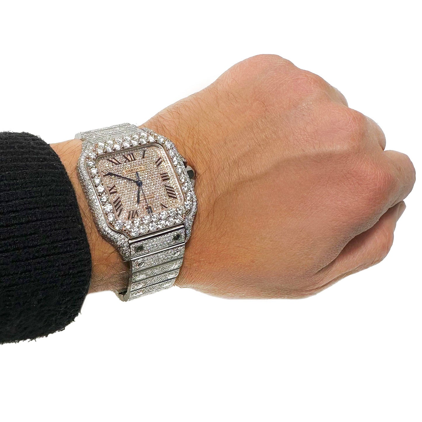 NEW 16TCW Natural Diamond Cartier Santos Large 40mm Full Pave Roman Dial Men's Watch
