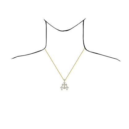 1.50CTW Natural Diamond 10K Yellow Gold Triple Cross Pendant 1.8"