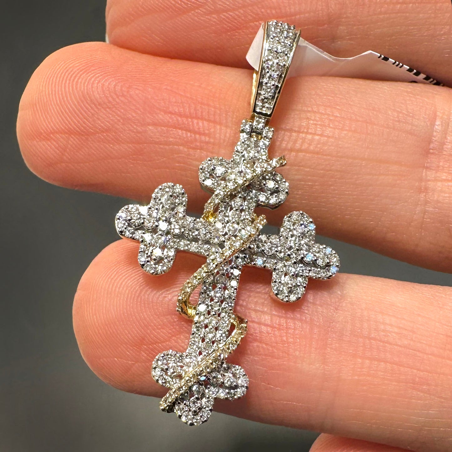 1.50TCW Natural Diamond 10K Yellow Gold Cross Pendant 1.6"