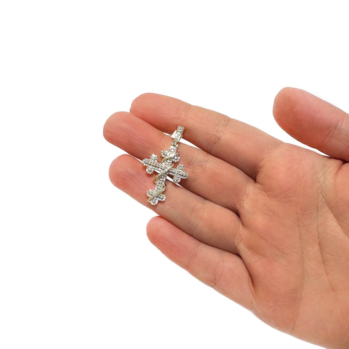 1.50TCW Natural Diamond 10K Yellow Gold Cross Pendant 1.6"