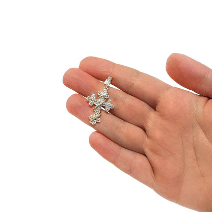 1.50TCW Natural Diamond 10K Yellow Gold Cross Pendant 1.6"