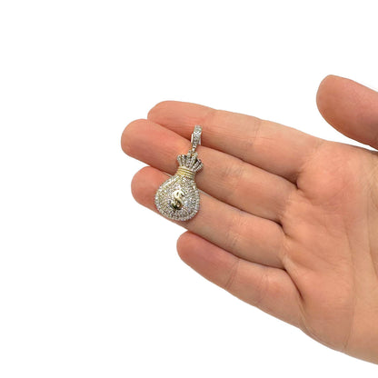 0.60CTW Natural Diamond 10K Yellow Gold Money Bag Pendant 1.5"