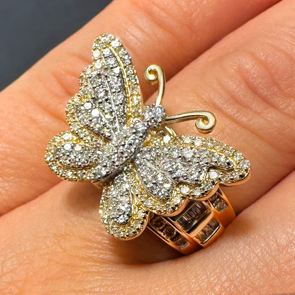 1.50CTW Natural Diamond 10K Yellow Gold Butterfly Statement Ring