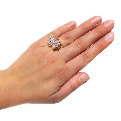 1.50CTW Natural Diamond 10K Rose Gold Butterfly Statement Ring