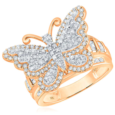 1.50CTW Natural Diamond 10K Rose Gold Butterfly Statement Ring