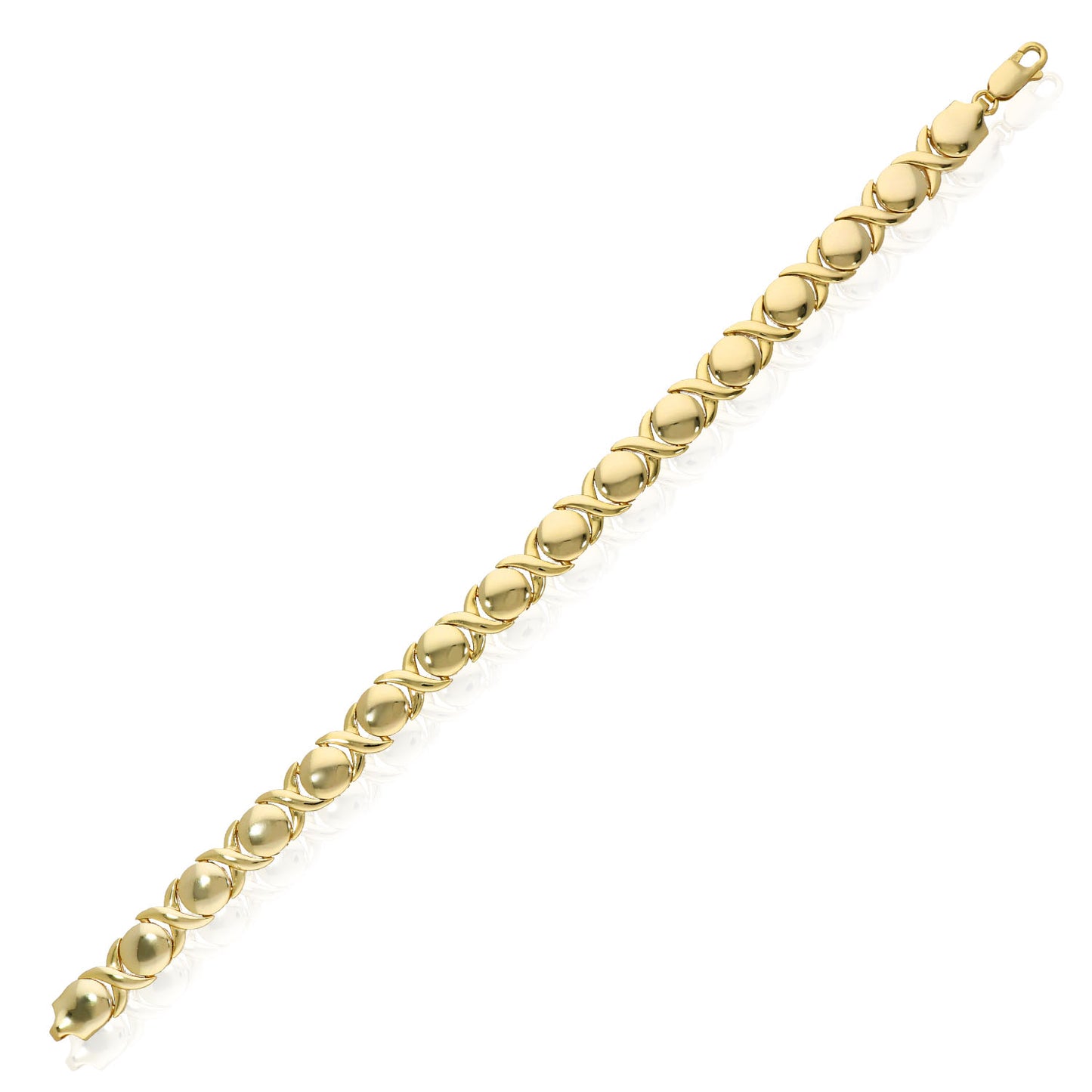 14K Yellow Gold Over Sterling Silver Hugs Kisses XO Bracelet (Hollow) 7" 7.5"