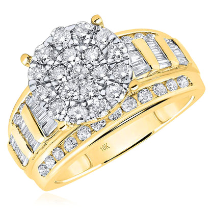 1.50CTW Natural Diamond 10K Yellow Gold Round Engagement Ring 11mm