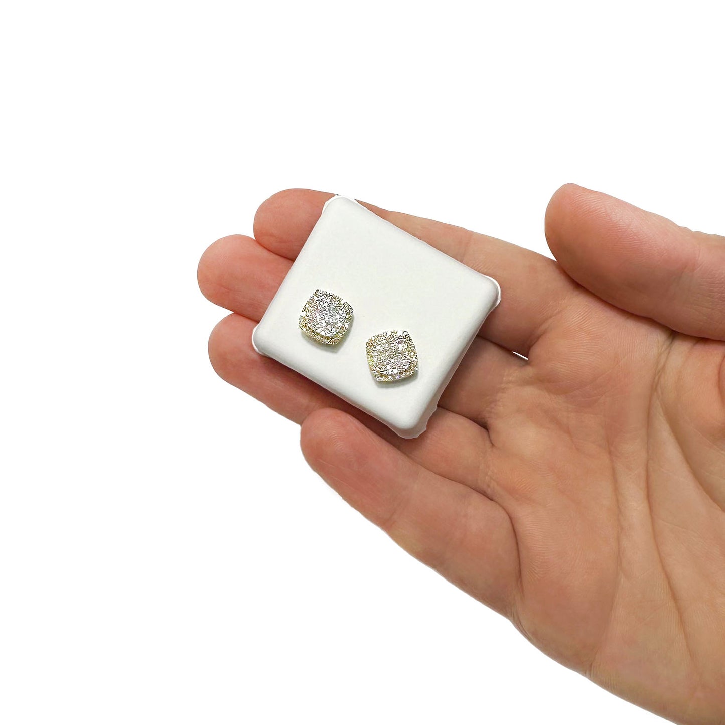 0.50CTW Natural Diamond 10K Yellow Gold Square Cushion Cluster Stud Earrings 10mm