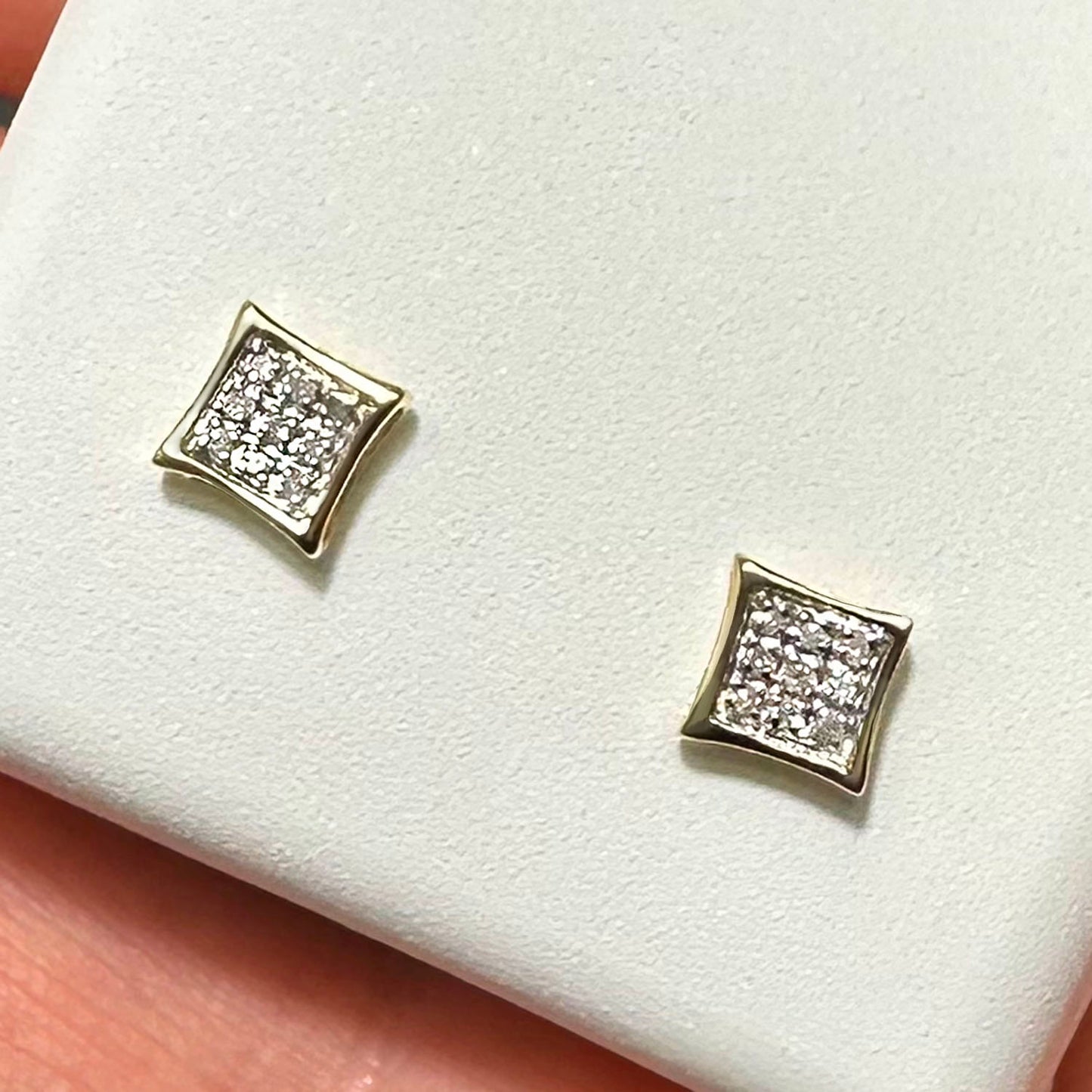 0.05CTW Natural Diamond 10K Yellow and White Gold Square Kite Stud Earrings