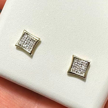 0.05CTW Natural Diamond 10K Yellow and White Gold Square Kite Stud Earrings