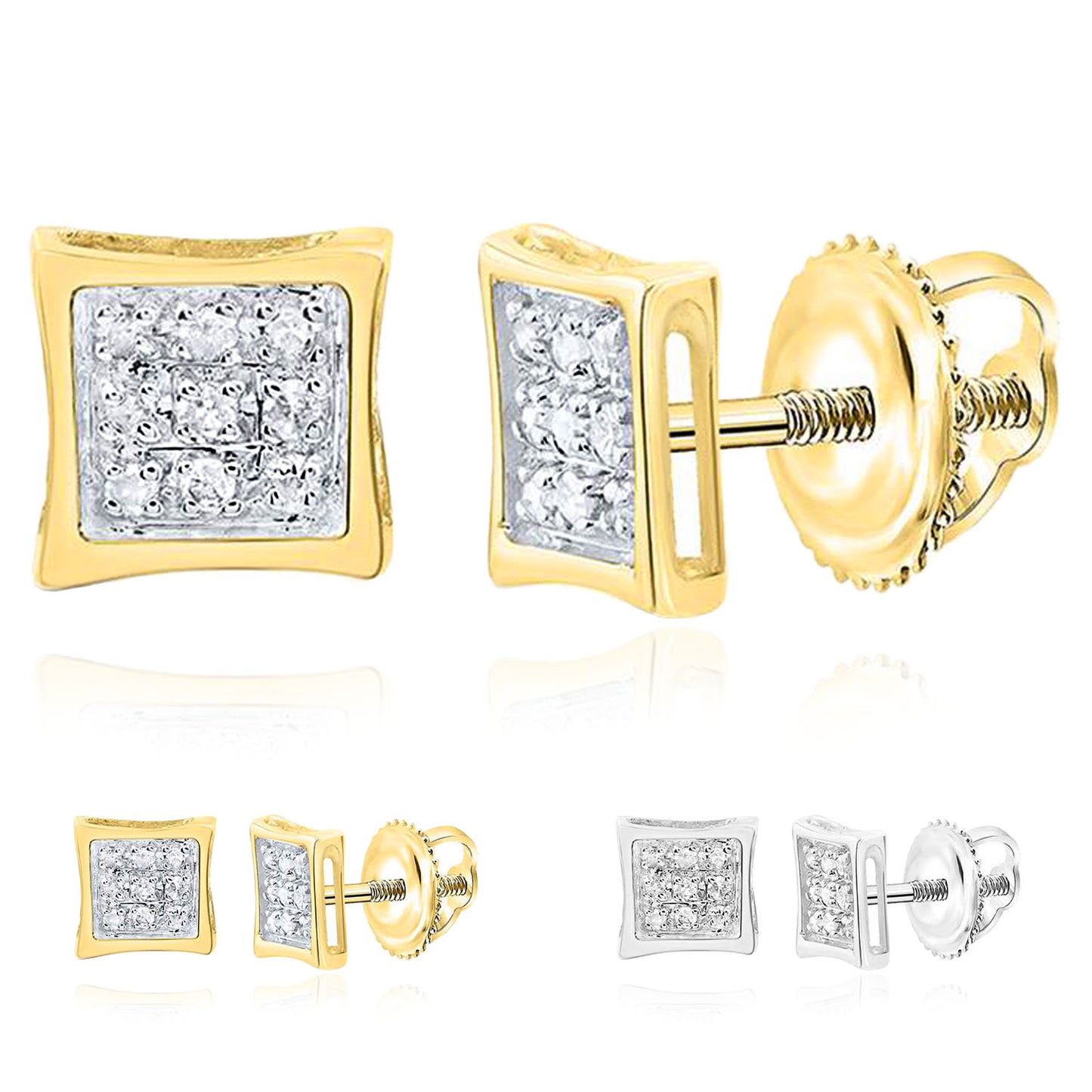 0.05CTW Natural Diamond 10K Yellow and White Gold Square Kite Stud Earrings