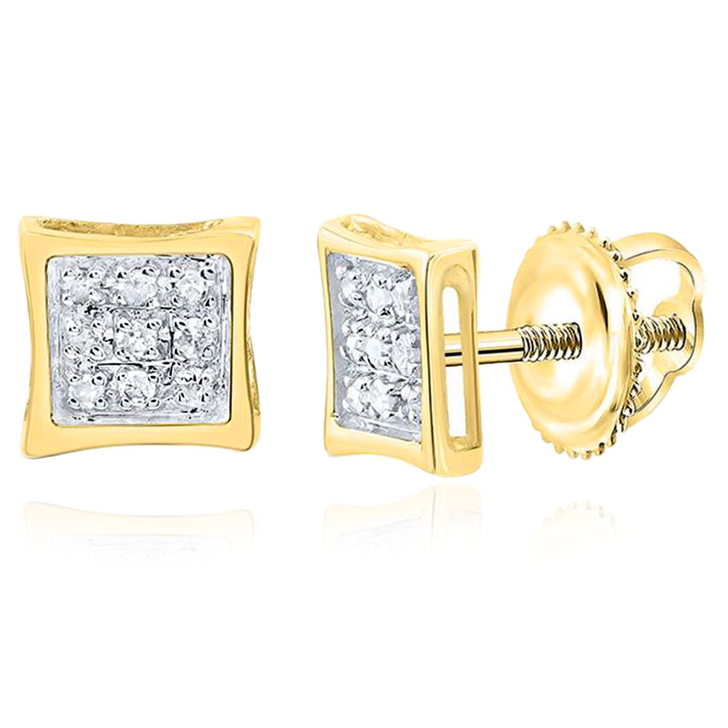 0.05CTW Natural Diamond 10K Yellow and White Gold Square Kite Stud Earrings