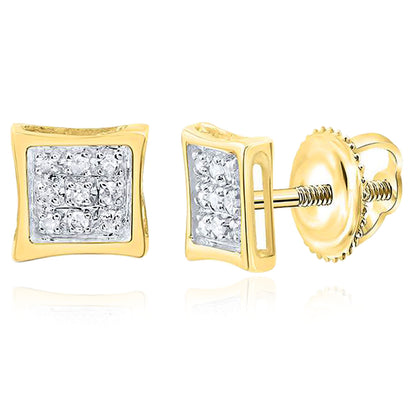 0.05CTW Natural Diamond 10K Yellow and White Gold Square Kite Stud Earrings