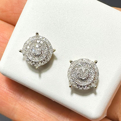 0.37CTW Natural Diamond 10K Yellow Gold Cluster Stud Earrings 9mm