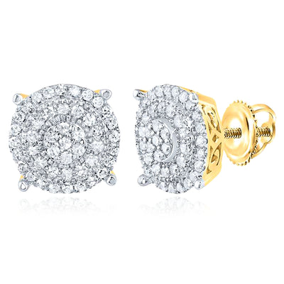 0.37CTW Natural Diamond 10K Yellow Gold Cluster Stud Earrings 9mm