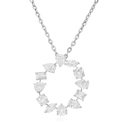 2.20TCW Lab-Grown Diamond 14k White Gold Circle Pendant with Cable Chain (Solid Link) 16"-18"