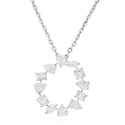 2.20TCW Lab-Grown Diamond 14k White Gold Circle Pendant with Cable Chain (Solid Link) 16"-18"