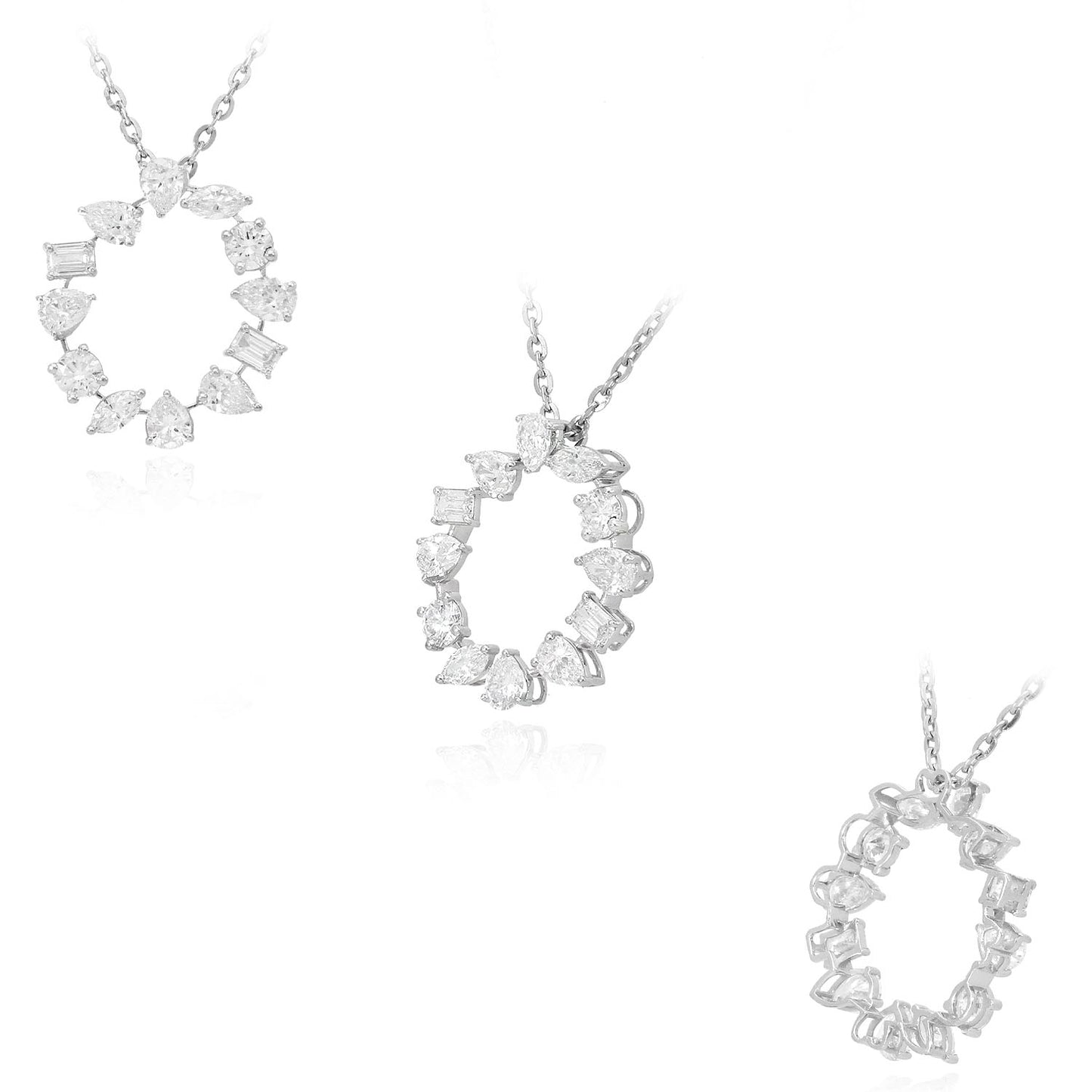 2.20TCW Lab-Grown Diamond 14k White Gold Circle Pendant with Cable Chain (Solid Link) 16"-18"