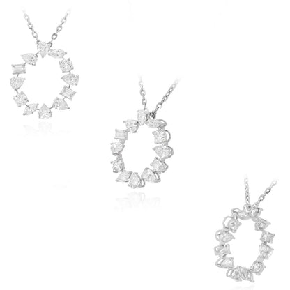 2.20TCW Lab-Grown Diamond 14k White Gold Circle Pendant with Cable Chain (Solid Link) 16"-18"