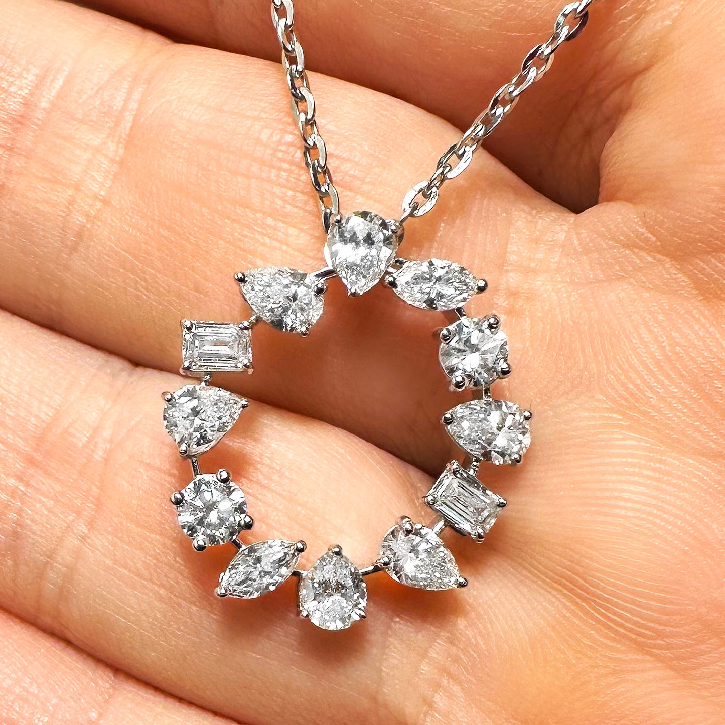 2.20TCW Lab-Grown Diamond 14k White Gold Circle Pendant with Cable Chain (Solid Link) 16"-18"