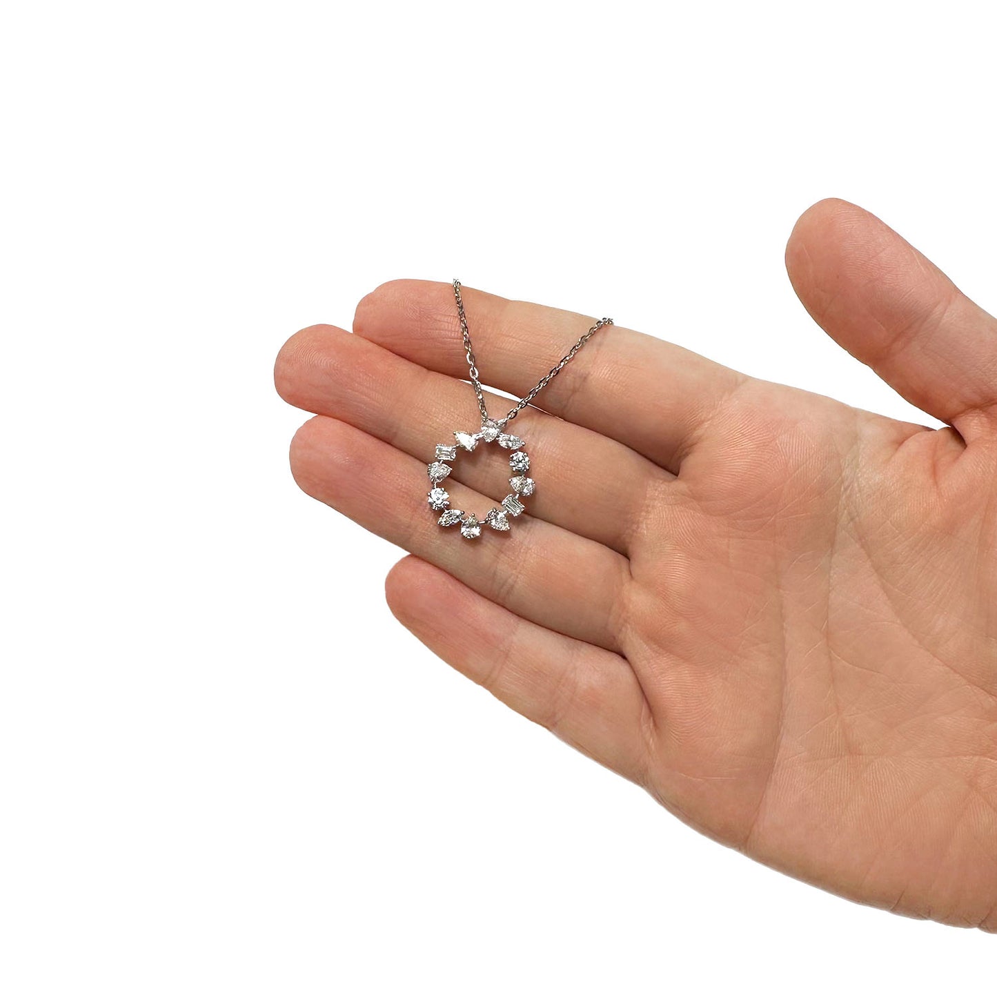 2.20TCW Lab-Grown Diamond 14k White Gold Circle Pendant with Cable Chain (Solid Link) 16"-18"