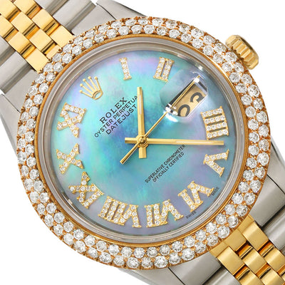 Rolex Datejust 16013 Jubilee Band Custom Diamond Bezel Tahitian MOP Dial 36mm Watch