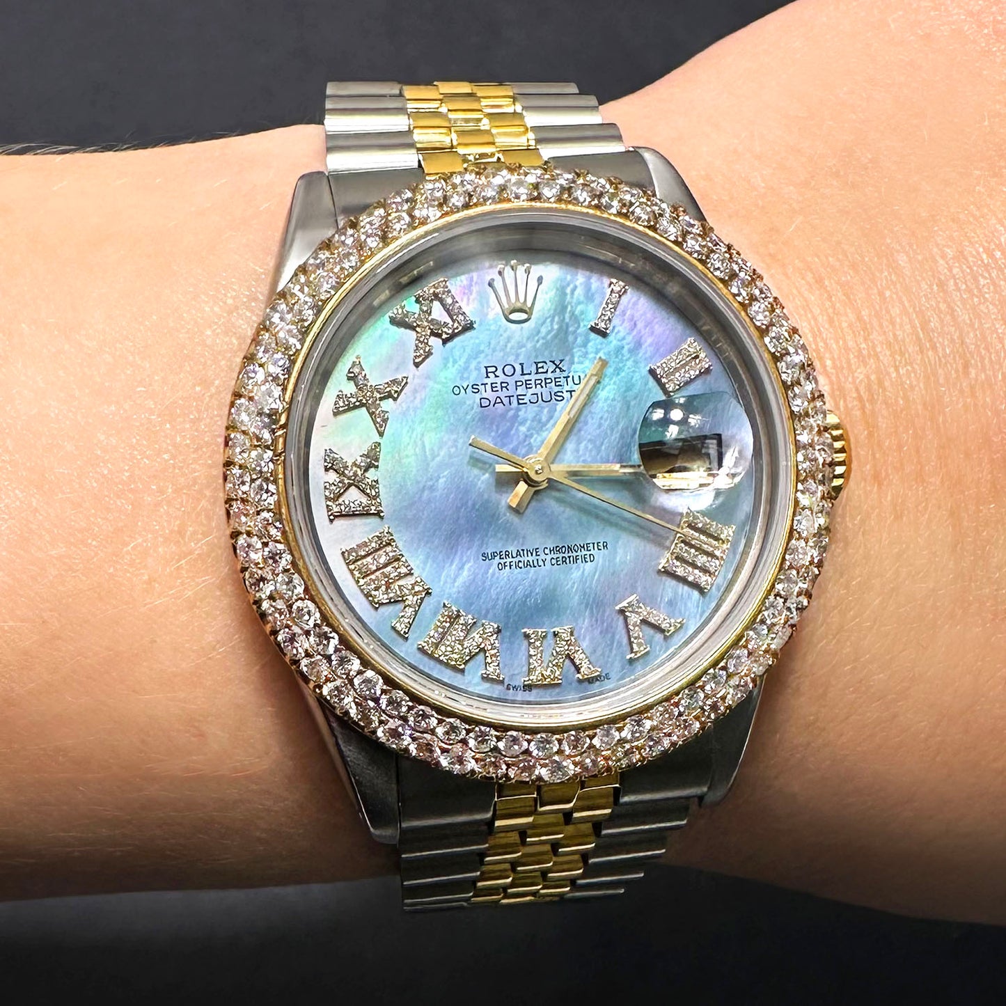 Rolex Datejust 16013 Jubilee Band Custom Diamond Bezel Tahitian MOP Dial 36mm Watch