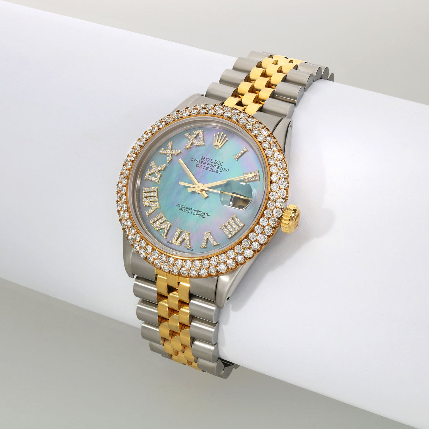 Rolex Datejust 16013 Jubilee Band Custom Diamond Bezel Tahitian MOP Dial 36mm Watch