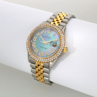Rolex Datejust 16013 Jubilee Band Custom Diamond Bezel Tahitian MOP Dial 36mm Watch