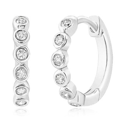 0.10CTW Natural Diamond 10K Yellow White Gold Round Huggie Hoop Earrings 10mm