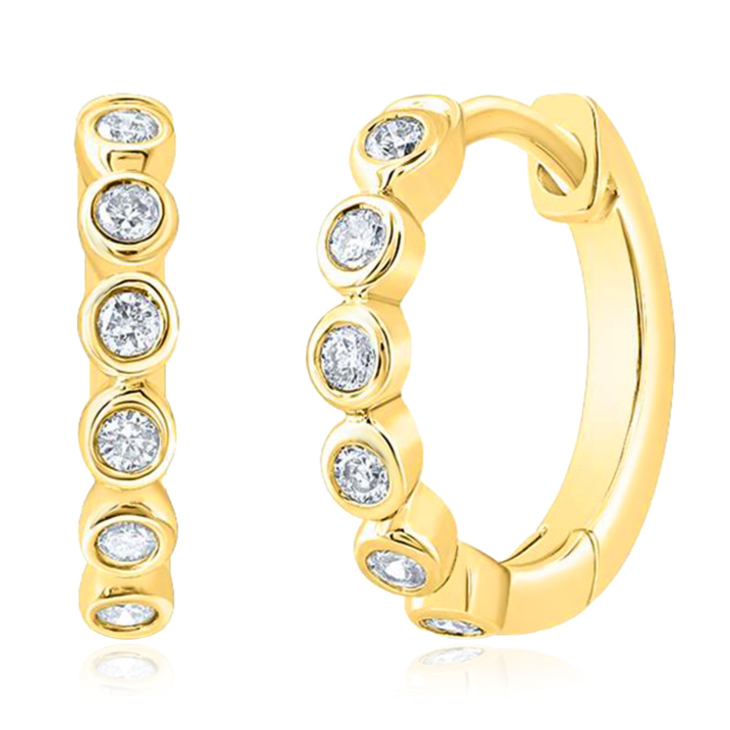 0.10CTW Natural Diamond 10K Yellow White Gold Round Huggie Hoop Earrings 10mm