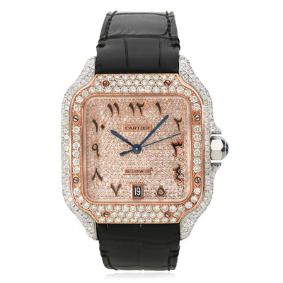 NEW 4.50TCW Natural Diamond Cartier Santos Large 40mm Pave Arabic Dial Men's Watch
