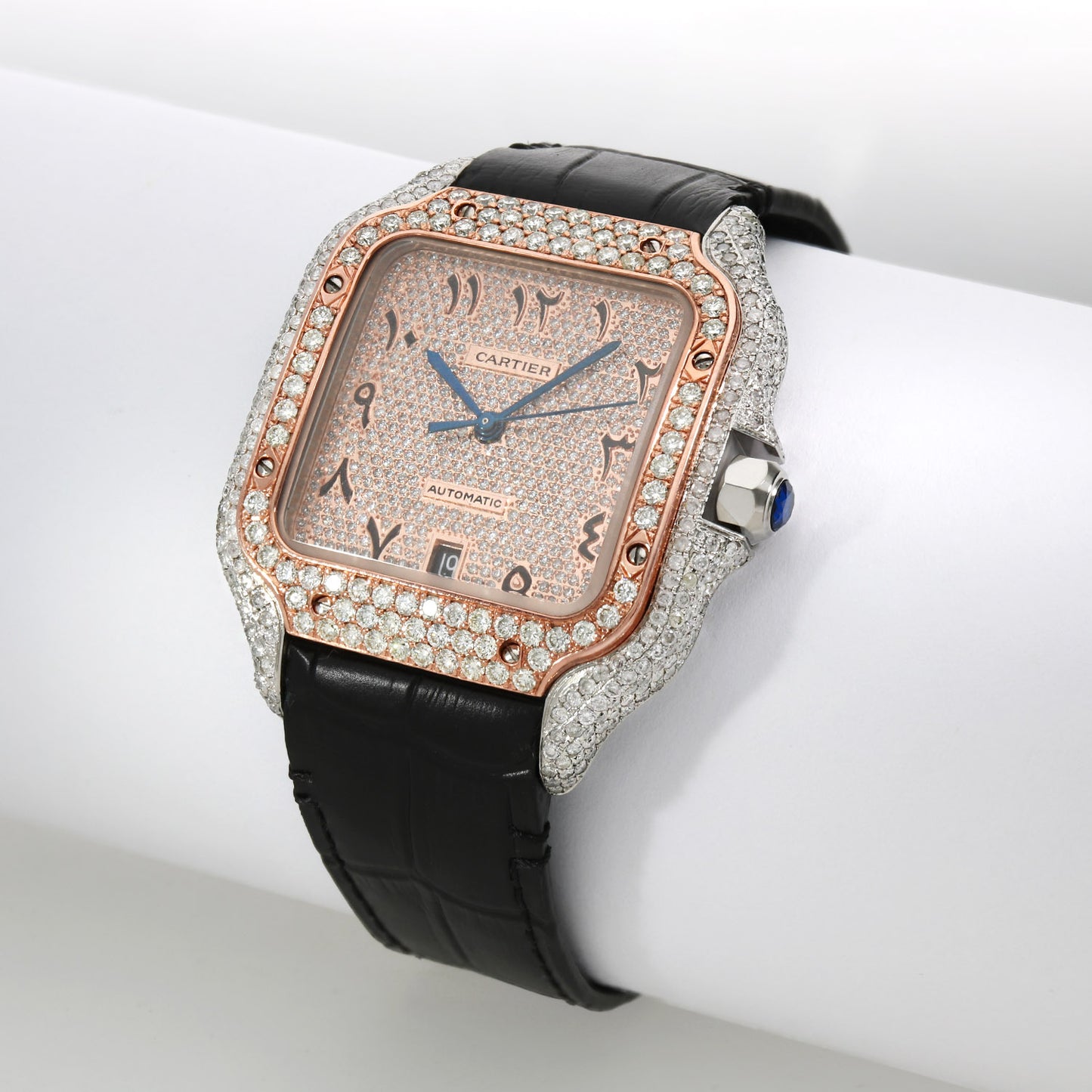 NEW 4.50TCW Natural Diamond Cartier Santos Large 40mm Pave Arabic Dial Men's Watch