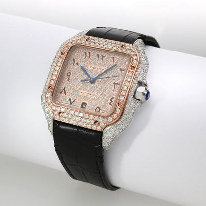 NEW 4.50TCW Natural Diamond Cartier Santos Large 40mm Pave Arabic Dial Men's Watch