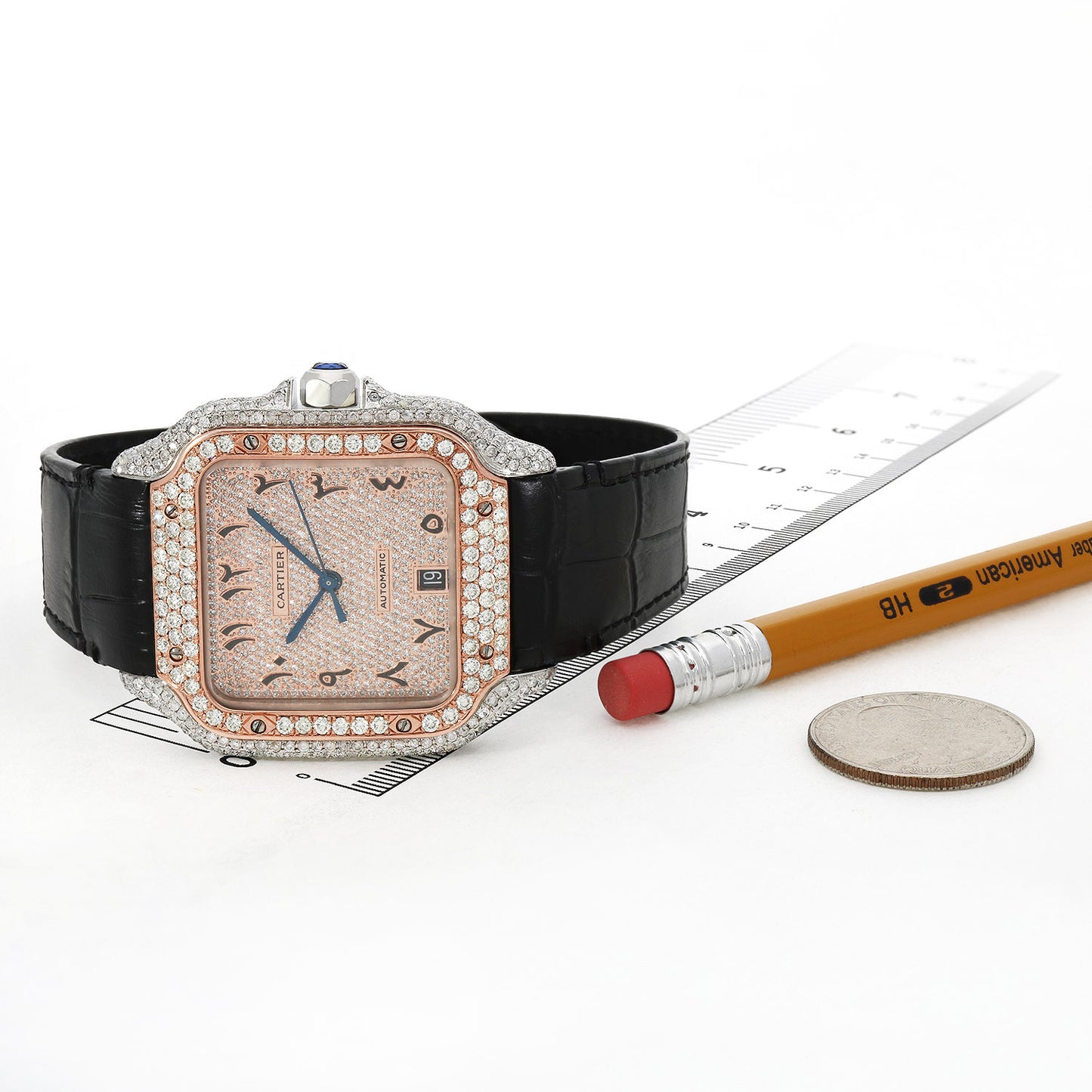 NEW 4.50TCW Natural Diamond Cartier Santos Large 40mm Pave Arabic Dial Men's Watch
