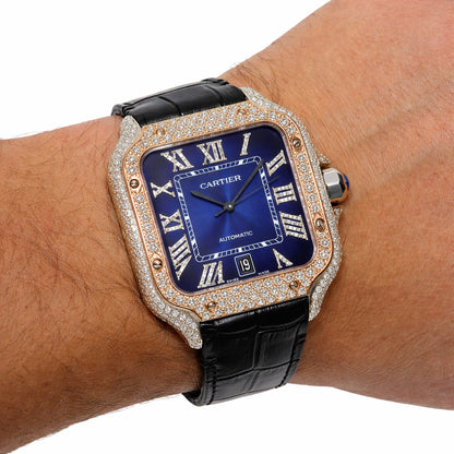 NEW 3.50TCW Natural Diamond Cartier Santos Large 40mm Pave Roman Blue Dial Men's Watch