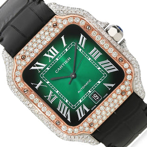 NEW 3.25TCW Natural Diamond Cartier Santos Large 40mm Pave Roman Green Dial Men's Watch