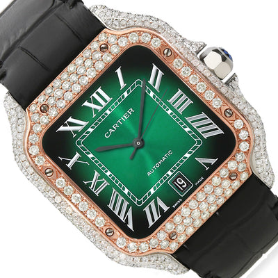 NEW 3.25TCW Natural Diamond Cartier Santos Large 40mm Pave Roman Green Dial Men's Watch