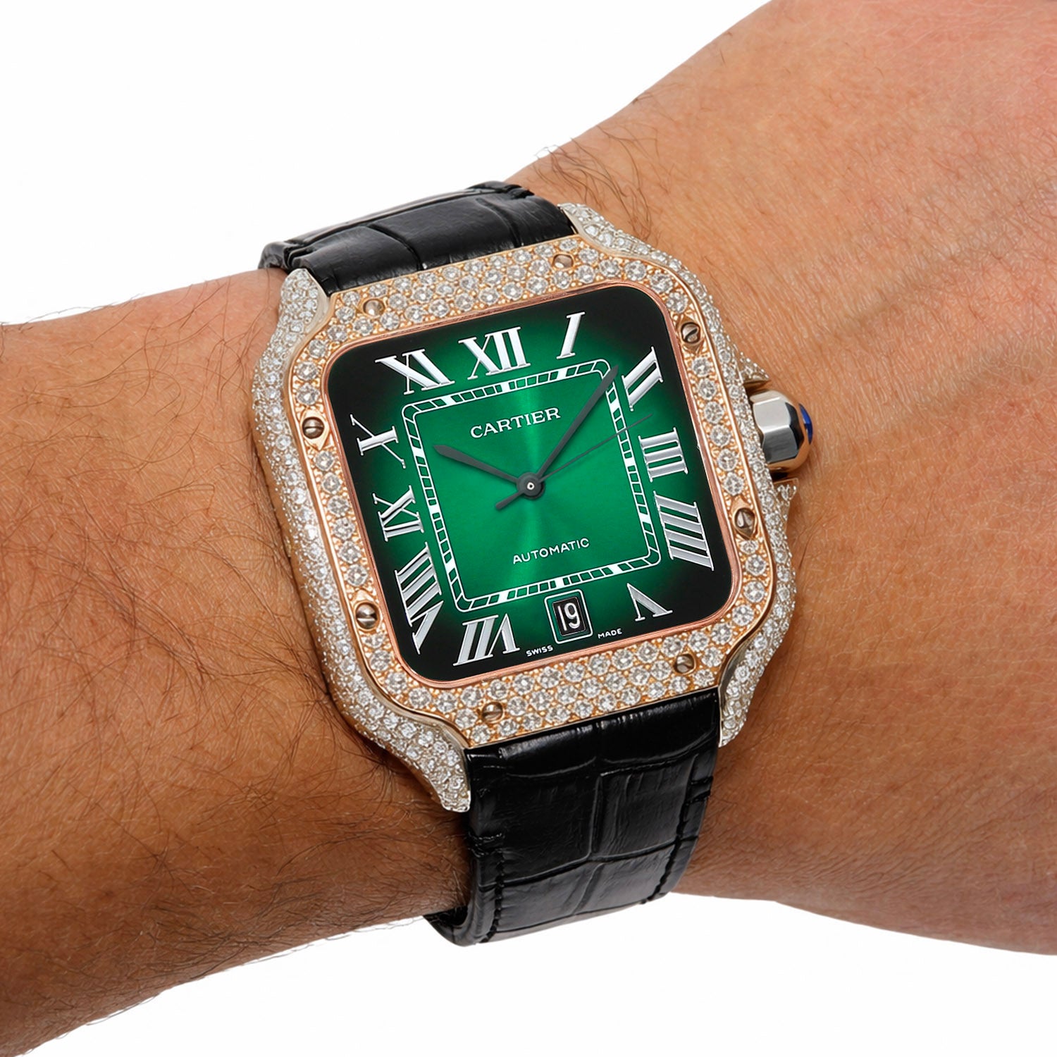 NEW 3.25TCW Natural Diamond Cartier Santos Large 40mm Pave Roman